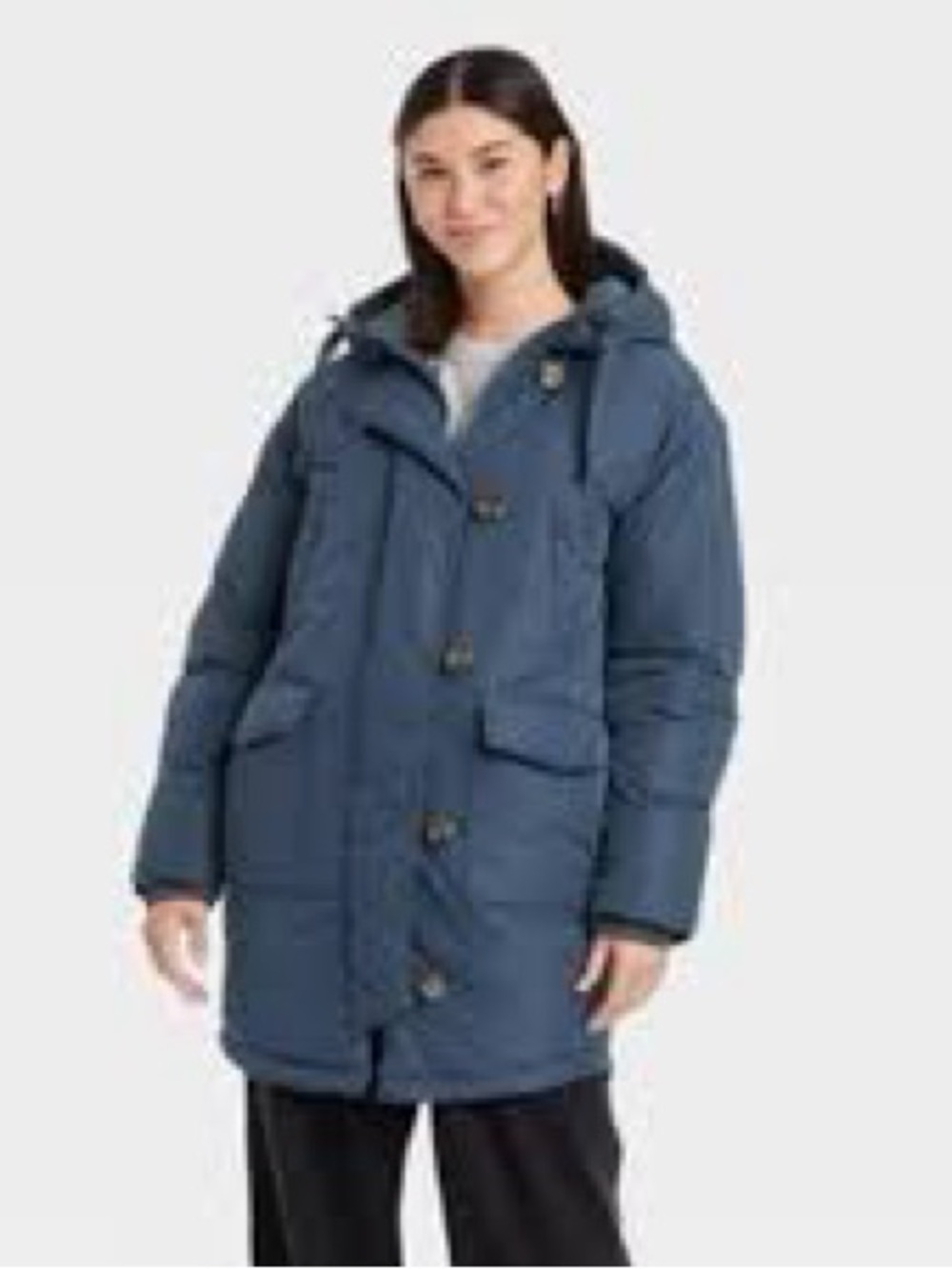 Universal Thread Women's Hooded Long Puffer Coat in Denim Blue